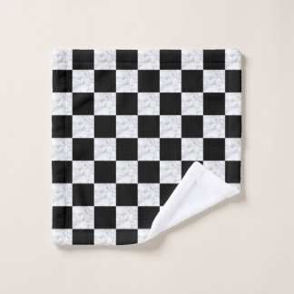 Toalha De Rosto Neo Deco Preto e Xadrez de Mármore Branco Falso