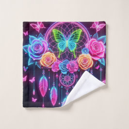 Toalha De Rosto Neon Rosas e borboletas