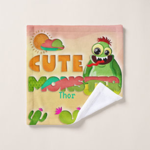 Toalha De Rosto Nome Personalizado do Monstro Verde Bonito