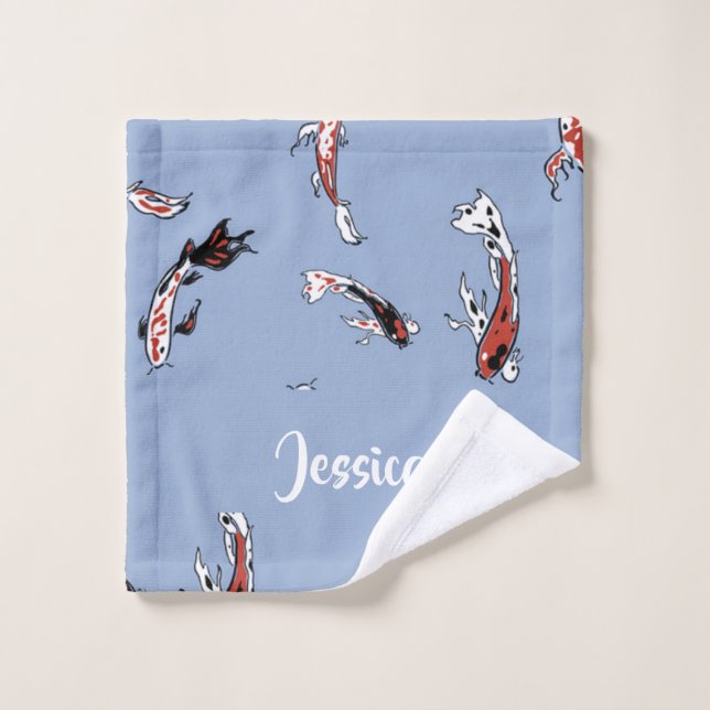 Toalha De Rosto Nome personalizado koi fish blue (Pano de lavar)