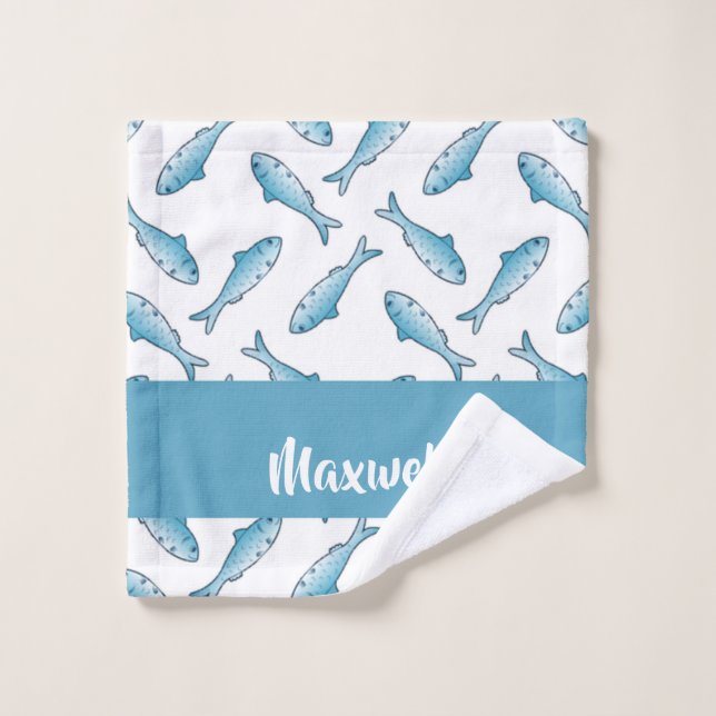 Toalha De Rosto Nome personalizado peixe azul em branco (Pano de lavar)