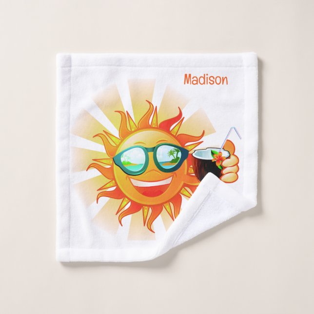 Toalha De Rosto Nome Personalizado Sol Tropical (Pano de lavar)