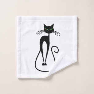 Toalha De Rosto Olhos Verdes Brancos De Gato Preto Que Piercam Olh