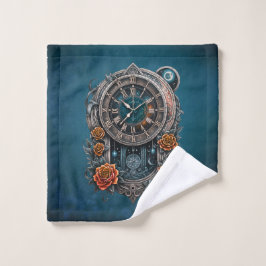 Toalha De Rosto Ornamentado Steampunk Clock com Rosas.