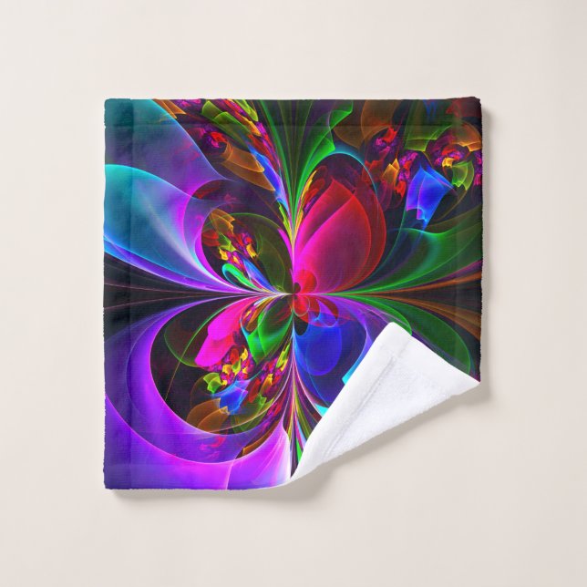 Toalha De Rosto Padrão Azul Vermelho Abstrato Floral Moderno #12 (Pano de lavar)