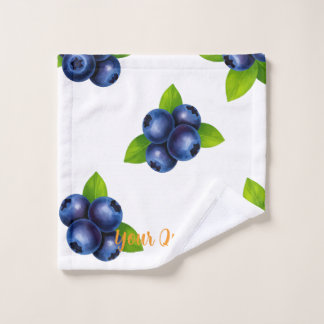 Toalha De Rosto Padrão Botânico de Mirtilo em Aquarela Azul