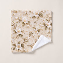 Padrão Botânico Floral Branco Elegante Oliva Doura