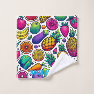 Toalha De Rosto Padrão Colorido de Frutas e Legumes 