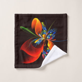Toalha De Rosto Padrão de Abstrato de Arte Floral Azul Laranja Mod
