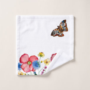 Toalha De Rosto Padrão de aquarela com flores silvestres desenhada