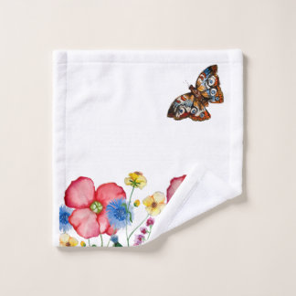 Toalha De Rosto Padrão de aquarela com flores silvestres desenhada