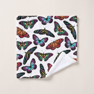 Toalha De Rosto Padrão de Aquarela das Borboletas Coloridas Pretas