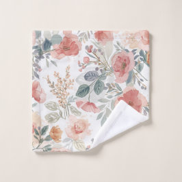 Toalha De Rosto Padrão de Aquarela Floral Jardim de Coral Rosado