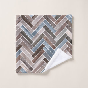 Toalha De Rosto Padrão de Herringbone em Cinza azul marrom
