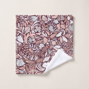 Toalha De Rosto Padrão de Ilustração Floral da Borgonha Dourada ro