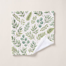 Toalha De Rosto Padrão de Vegetação em Aquarela | Folhas Botânicas