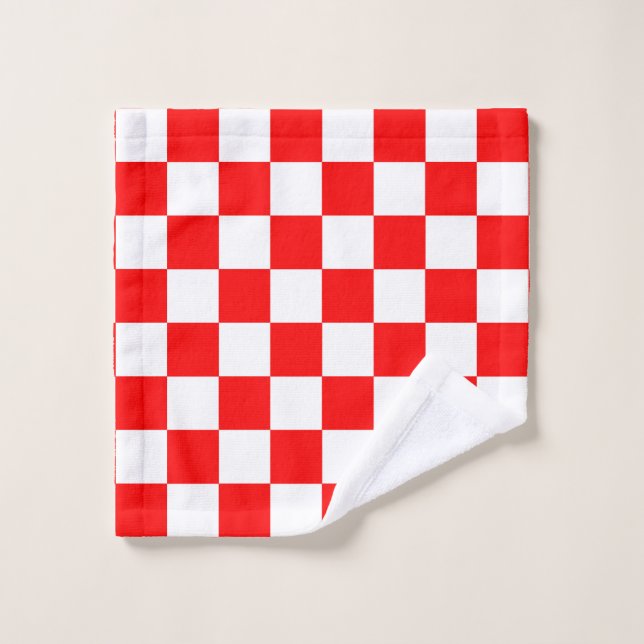 Toalha De Rosto Padrão de Verificação de Branco Vermelho (Pano de lavar)