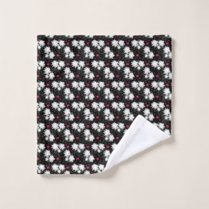 Toalha De Rosto Padrão Floral Branco Elegante em Fundo Preto