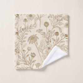Toalha De Rosto Padrão Floral de Arte Linear Botânica Sépia Antiga