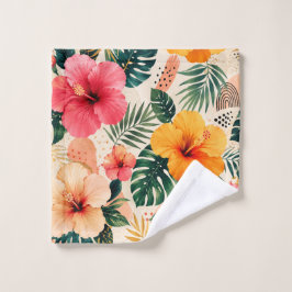 Toalha De Rosto Padrão Floral de Hibisco Tropical Vibrante Sem Cos