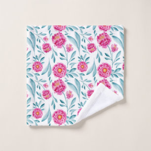 Toalha De Rosto Padrão Floral de Verão, Cor de Água Teal Rosa Bril