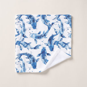 Toalha De Rosto Padrão Koi indigo shibori