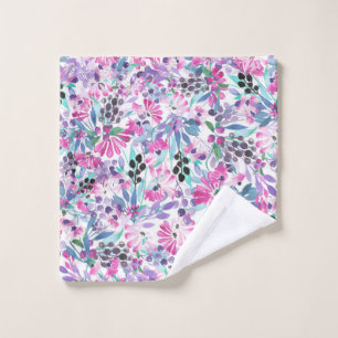 Toalha De Rosto Padrão sem costura de flores e bagas roxas,blu