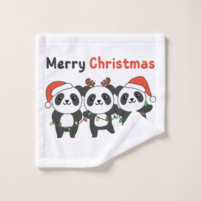 Toalha De Rosto Panda Natal Animais Pandas Feliz Natal (Pano de lavar)