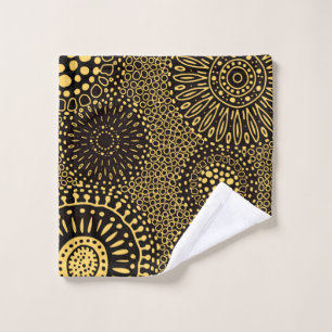Toalha De Rosto Paninho de Lavagem com Padrão Floral Étnico Ouro P