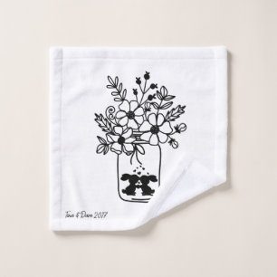 Toalha De Rosto Pano Floral Preto e Branco Lava-se