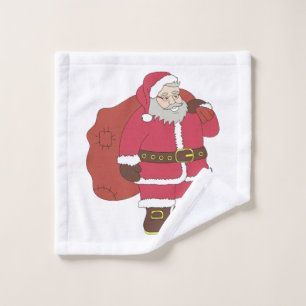 Toalha De Rosto Papai Noel em vermelho com saco de presentes e ócu