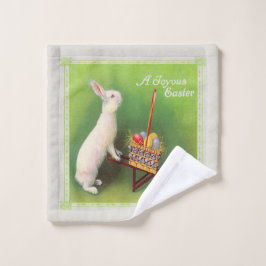 Toalha De Rosto Páscoa Coelho Ovos Coloridos De Roda Verde