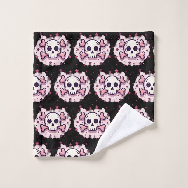Toalha De Rosto Pastel Pink Skull and Crossbones (Pano de lavar)