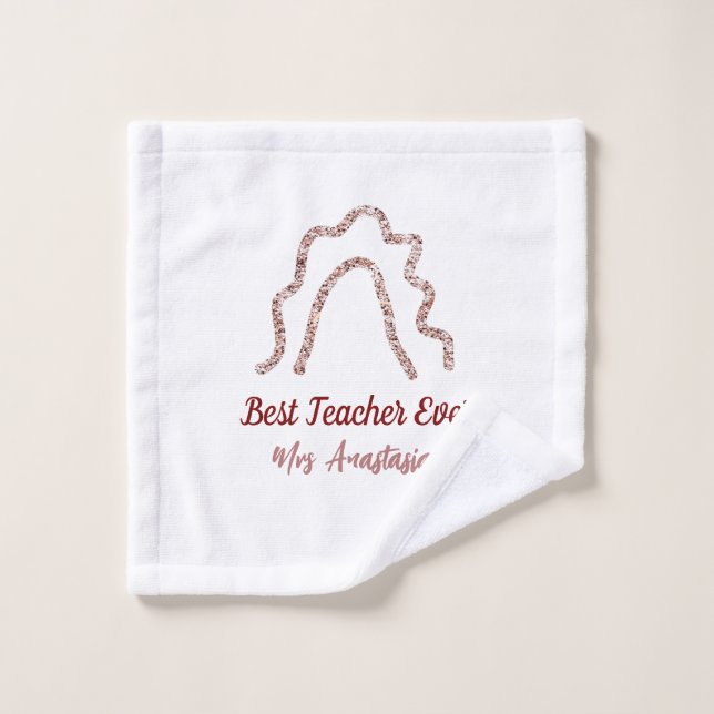 Toalha De Rosto Peach marron glitter rainbow teacher appreciation  (Pano de lavar)