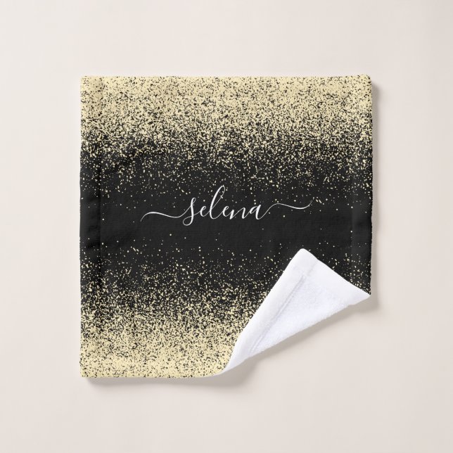 Toalha De Rosto Pena Glitter Monograma Menina Dourada (Pano de lavar)