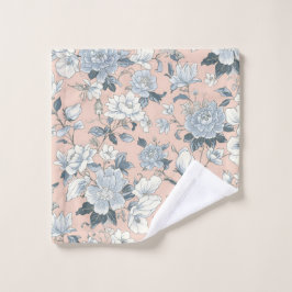 Toalha De Rosto Peônias Azuis Floral Botânico Vintage Pêssego