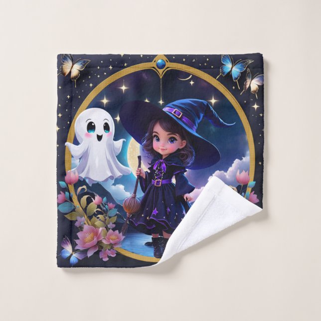 Toalha De Rosto Pequena bruxa com olhos grandes e brilhantes. (Pano de lavar)