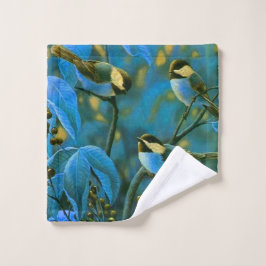 Toalha De Rosto Pequenas aves amarelas azuis