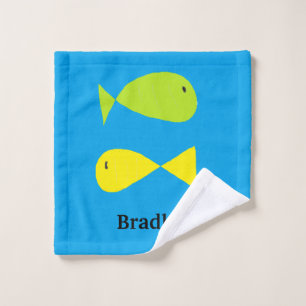 Toalha De Rosto Pescadas verdes e amarelas em azul