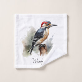 Toalha De Rosto Pica-pau Woodland Aquarela, personalizado