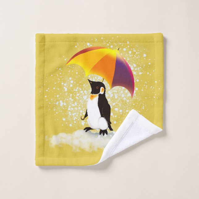 Toalha De Rosto Pinguim com Guarda-chuva (Pano de lavar)
