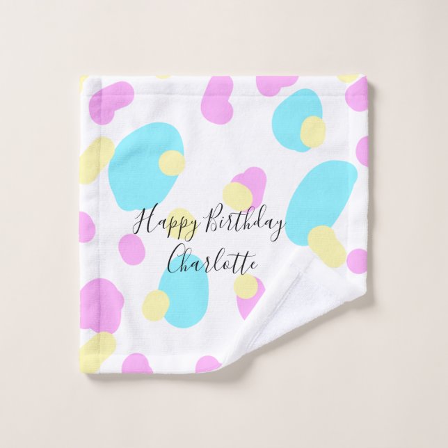 Toalha De Rosto Pink blue yellowhappy birthday kids shapes abstrac (Pano de lavar)