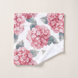 Toalha De Rosto Pink Hydrangeas Watercolor Floral Blooms Painting