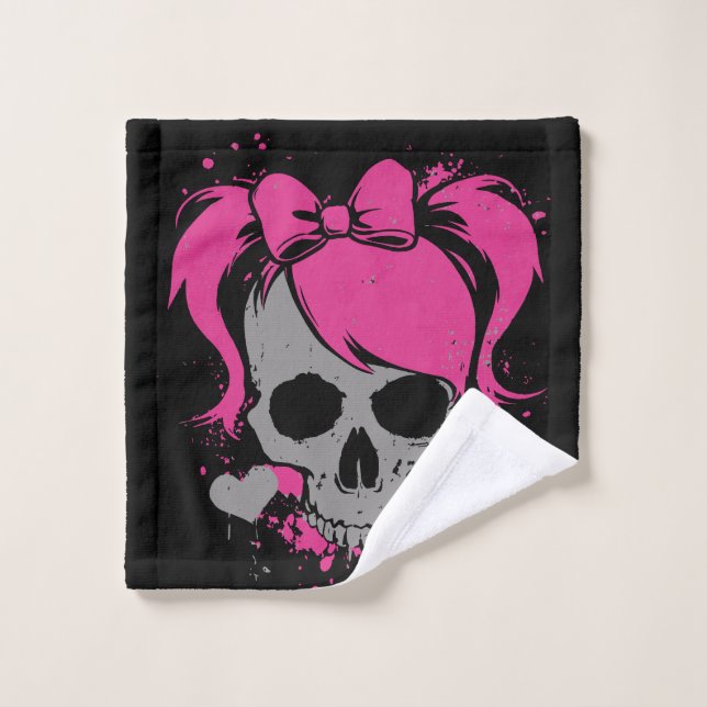 Toalha De Rosto Pink Skull Girl – Dark Cute Style (Pano de lavar)