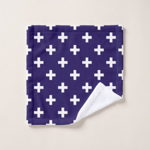 Toalha De Rosto Polka branca cruza a azul-marinho