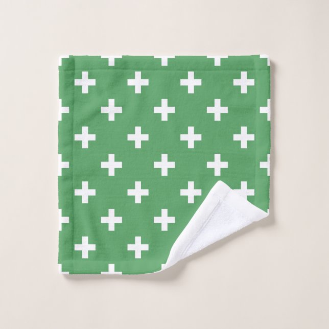 Toalha De Rosto Polka branca cruza a verde (Pano de lavar)