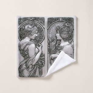 Toalha De Rosto Prata, Art nouveau, design, fêmeas, Mucha, beleza