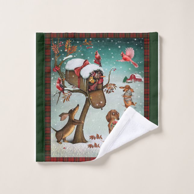 Toalha De Rosto Presente Feliz Natal Dachshund Dog (Pano de lavar)