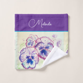 Toalha De Rosto Pretty Floral Pastel Pansy Purple Watercolor 
