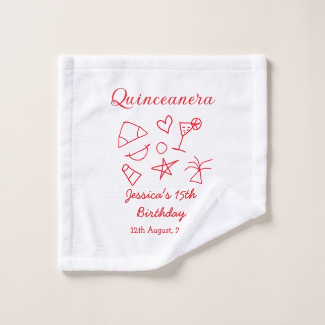 Toalha De Rosto Quinceanera 15th birthday red beach party tree sun (Pano de lavar)